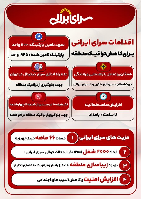 اقدامات سرای ایرانی برای کاهش ترافیک