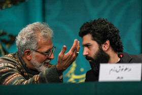 بهروز افخمی نویسنده و کارگردان و ارسطو خوش رزم بازیگر فیلم صبح اعدام در نشست خبری سومین روز چهل و دومین جشنواره فیلم فجر
