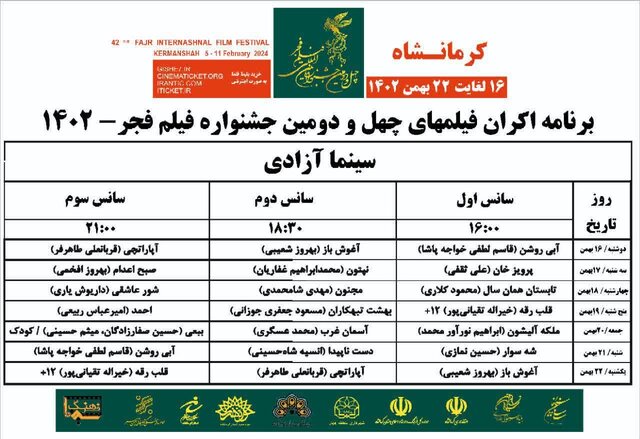 اکران ۱۸ فیلم جشنواره "فجر" در کرمانشاه + جدول اکران فیلمها