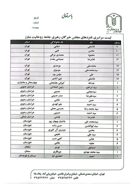 اعلام فهرست سراسری نامزدهای جامعه روحانیت مبارز در انتخابات خبرگان رهبری 3