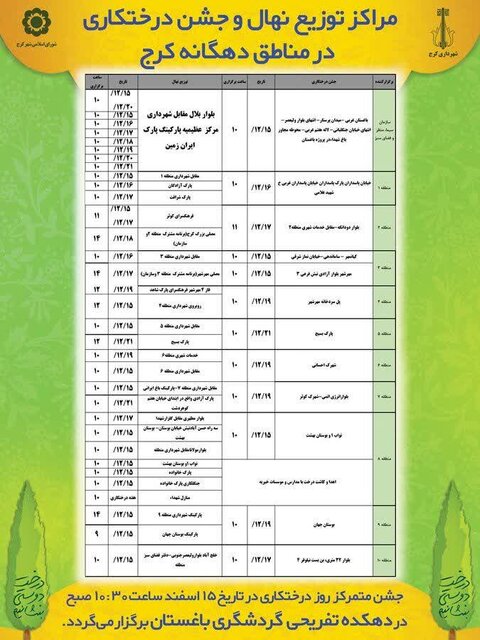 آدرس جایگاههای توزیع نهال رایگان در کرج