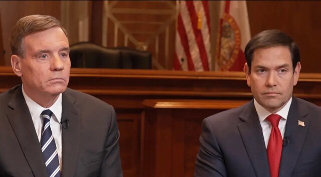 از راست، سناتورها مارکو روبیو و مارک وارنر رئیس اطلاعات سنای آمریکا: «نابودی حماس» یک هدف واقعبینانه نیست