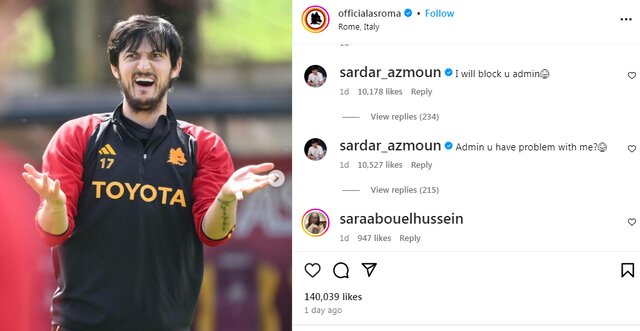 عکس/کامنت جالب سردار زیر پست اینستاگرام آاس رم