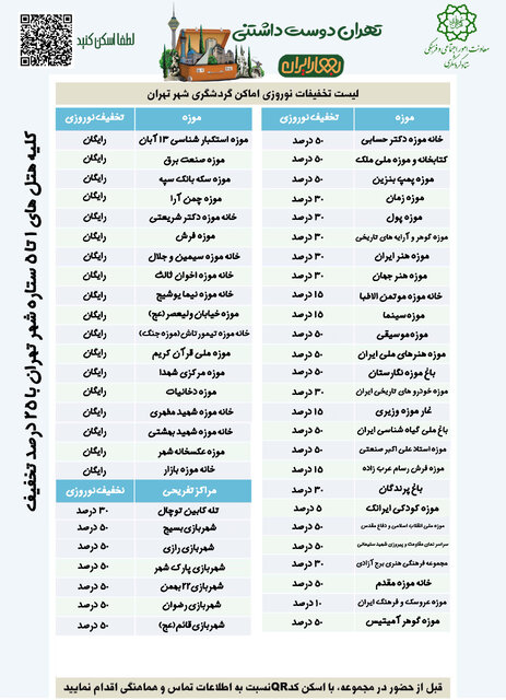 از بازدید رایگان موزهها تا تخفیف ۵۰ درصدی شهربازیها در نوروز+جدول تخفیفات