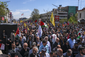 تشییع پیکر شهدای حمله رژیم صهیونیستی به کنسولگری ایران در سوریه همزمان با مراسم راهپیمایی روز جهانی قدس در تهران -۴