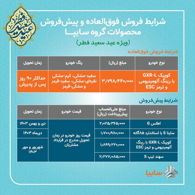 فروش فوقالعاده و پیشفروش چند محصول سایپا از فردا