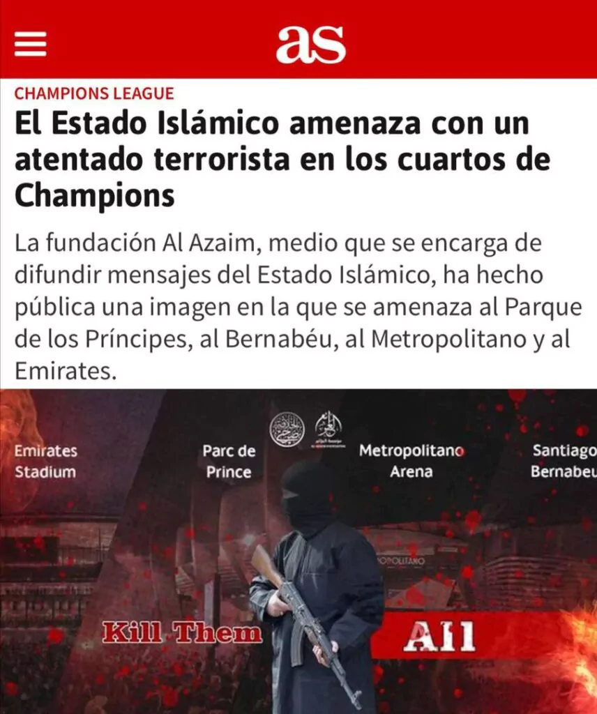داعش تهدید کرد بازیهای لیگ قهرمانان اروپا را هدف قرار میدهد