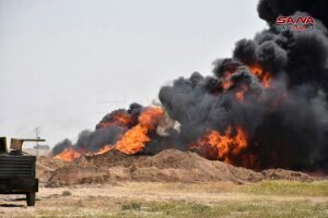 آتش سوزی در خط انتقال نفت در حمص سوریه