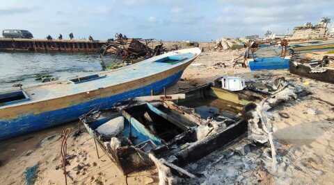 تصاویری از میزان ویرانی بندر غزه در نتیجه بمباران اشغالگران