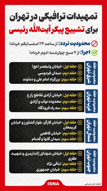 اینفوگرافیک/ تمهیدات ترافیکی در تهران برای تشییع پیکر شهید آیتالله رئیسی