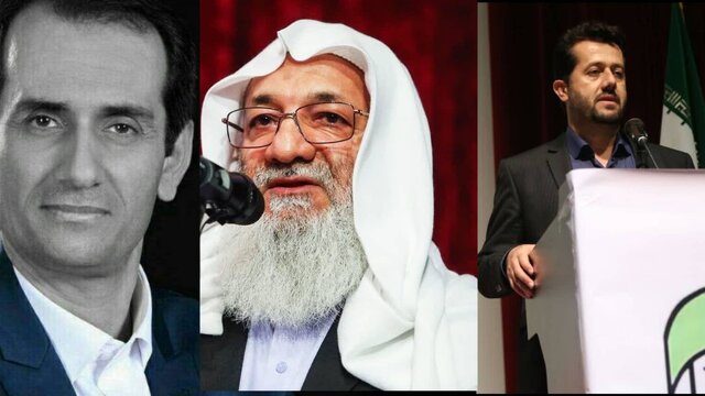 از راست: محیالدین مرادی، عبداله نارویی، یوسف دیوانی میزگرد بررسی انتظارات اهل سنت ایران از ریاست جمهوری آینده