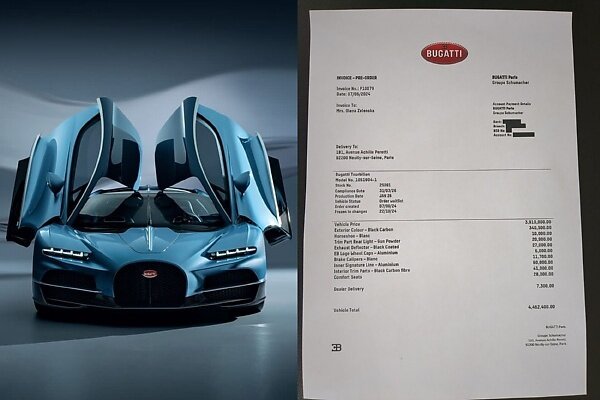 خرید خودروی ۴/۵ میلیون یورویی بوگاتی توسط همسر زلنسکی در بحبوحه جنگ