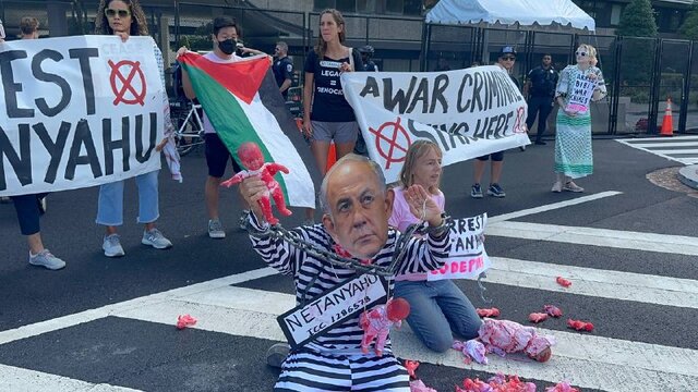 تظاهرات در مقابل مقر اقامت نتانیاهو در واشنگتن