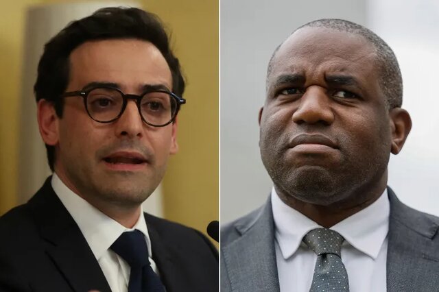 وزیر خارجه انگلیس (تصویر راست) و وزیر خارجه فرانسه (تصویر چپ) کنفرانس خبری وزیران خارجه انگلیس و فرانسه در قدس اشغالی