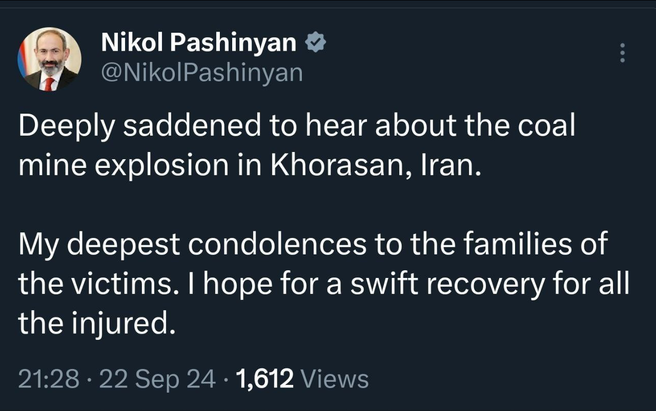 ابراز همدردی مقامات ارمنستان با خانوادههای قربانیان انفجار معدن زغالسنگ طبس