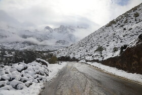 بارش برف در مناطق کوهستانی شهمیرزاد - استان سمنان