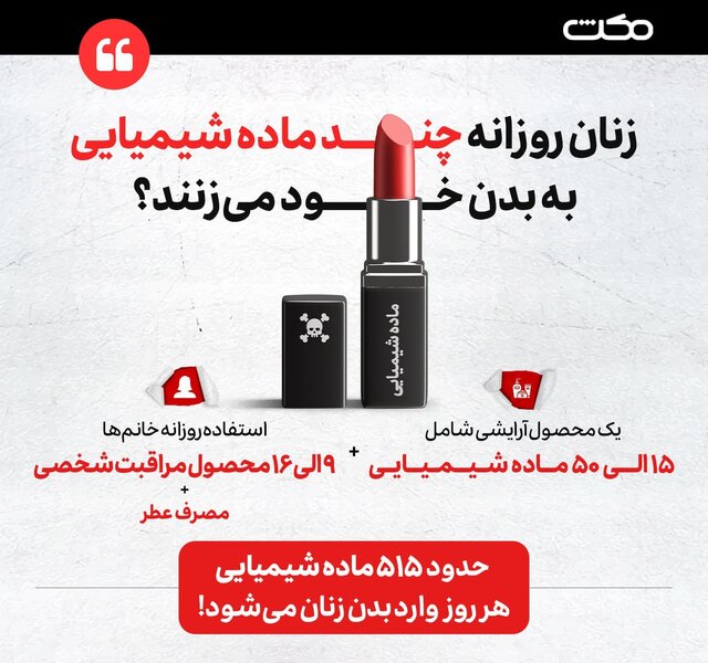 اینفوگرافیک/زنان روزانه چند ماده شیمیایی به بدن خود وارد میکنند؟