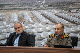 حضور مسعود پزشکیان، رئیس جمهور و غلامرضا سلیمانی، رئیس سازمان بسیج مستضعفین در آئین بهرهبرداری از ۲۰ هزار طرح محرومیتزادیی بسیج سازندگی