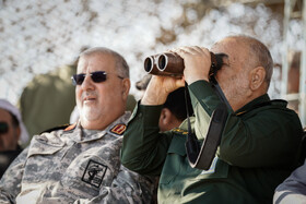 سردار حسین سلامی فرمانده کل سپاه و سردار محمد پاکپور، فرمانده نیروی زمینی سپاه در برگزاری مرحله نهایی رزمایش پیامبر اعظم ۱۹ نیروی زمینی سپاه