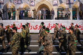 سردار عباسعلی محمدیان فرمانده انتظامی تهران بزرگ، علیرضا زاکانی شهردار تهران، سردار محمدرضا نقدی معاون هماهنگ کننده سپاه و سردار حسن زاده فرمانده سپاه تهران در رزمایش ۱۱۰ هزار نفری راهیان قدس