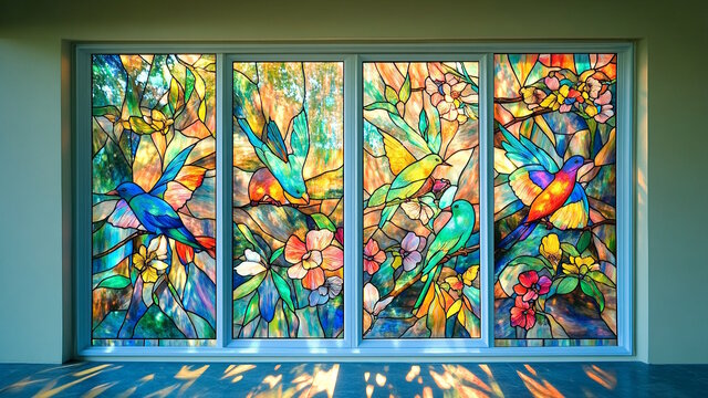 عکس تزئینی است نمایشی از «نور، شیشه و رنگ» در یک نمایشگاه