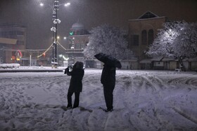 بارش سنگین شبانه برف در همدان