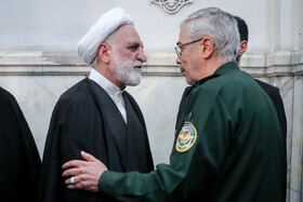 غلامحسین محسنی اژهای، رئیس قوه قضاییه و محمد باقری، رئیس ستاد کل نیروهای مسلح جمهوری اسلامی ایران در مراسم بزرگداشت شهیدان رازینی و مقیسه
