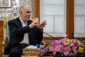 محمد اسماعیل درویش، رئیس شورای رهبری مقاومت فلسطین در دیدار با محمدباقر قالیباف، رئیس مجلس شورای اسلامی