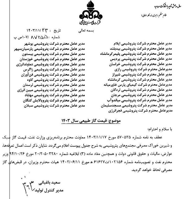 نرخ جدید خوراک گاز پتروشیمیها و سوخت صنایع اعلام شد