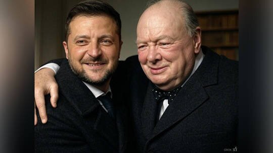 تصویر ساختی از وینستون چرچیل و زلنسکی انتقاد از مقایسه چرچیل با زلنسکی