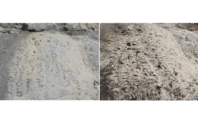 عکس راست: کتیبه ساسانی اسفند ۱۴۰۳/ عکس چپ: همان کتیبه ۱۳۹۲ تا محو کامل کتیبه ساسانی خیلی نمانده است!