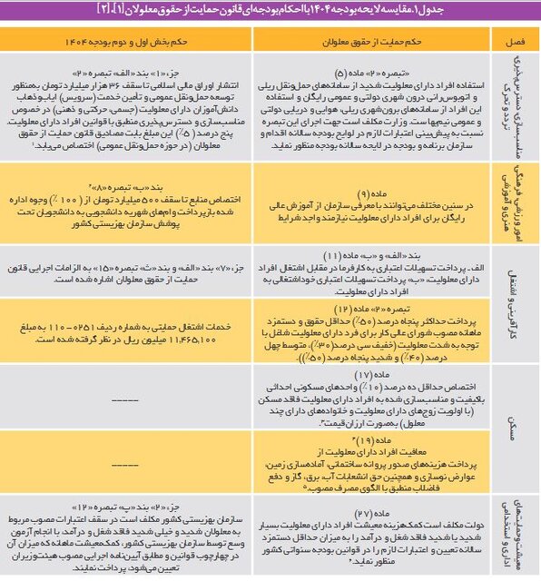 رشد 81 درصدی اعتبارات قانون حمایت از حقوق معلولان در لایحه بودجه 1404/ فاصله زیاد با اعتبارات مورد نیاز