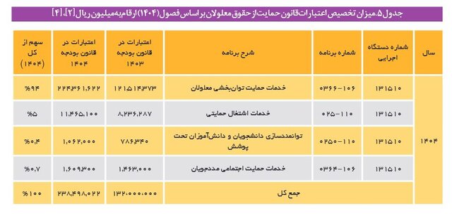 رشد ۸۱ درصدی اعتبارات قانون حمایت از حقوق معلولان در لایحه بودجه ۱۴۰۴/ فاصله زیاد با اعتبارات مورد نیاز