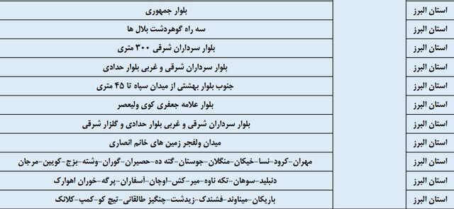 برنامه خاموشی ۱۹، ۲۰ و ۲۱ فروردین در البرز