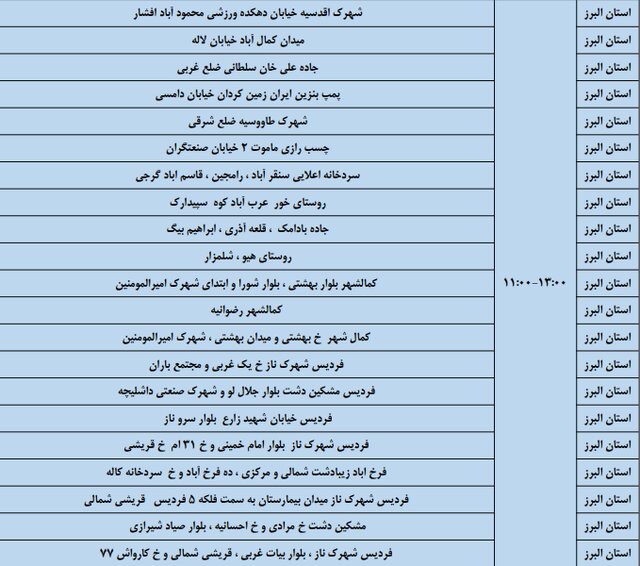 برنامه خاموشی ۲۳ و ۲۴ فروردین در البرز