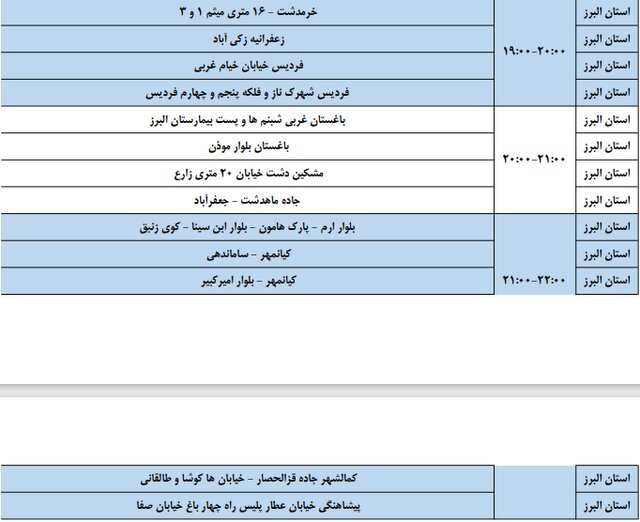 برنامه خاموشی ۲۳ و ۲۴ فروردین در البرز