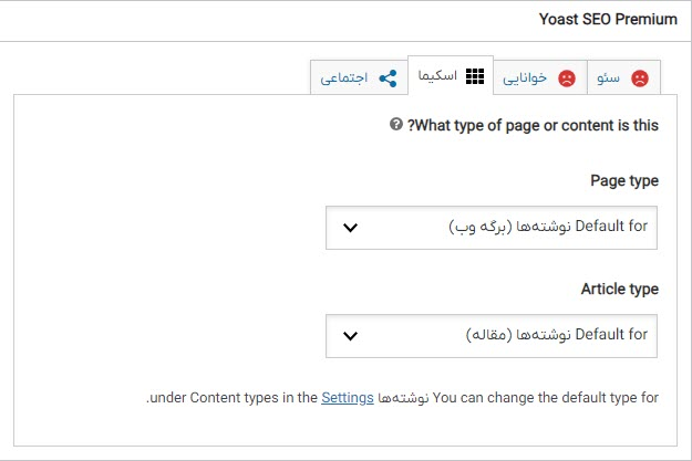 تنظیمات اسکیما در افزونه یواست سئو