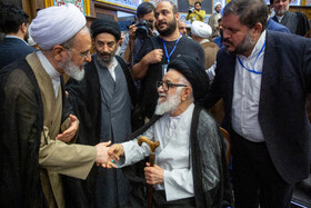 آیت الله محقق داماد و آیت الله اعرافی در همایش بین المللی یکصدمین سال بازتاسیس حوزه علمیه قم