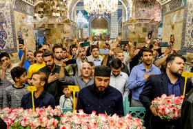 گل آرایی ضریح حضرت معصومه (س) به مناسبت ولادت امام رضا(ع)