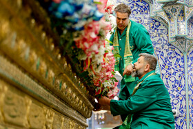 گل آرایی ضریح حضرت معصومه (س) به مناسبت ولادت امام رضا(ع)