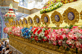 گل آرایی ضریح حضرت معصومه (س) به مناسبت ولادت امام رضا(ع)