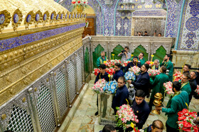 گل آرایی ضریح حضرت معصومه (س) به مناسبت ولادت امام رضا(ع)