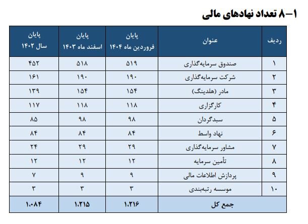 افزایش ۱۳۱ نهاد مالی به بازار سرمایه در سال ۱۴۰۳