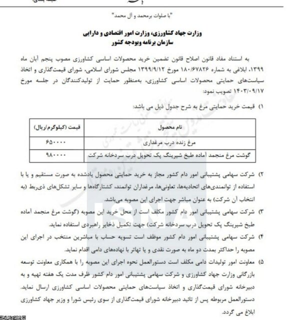 قیمت جدید مرغ زنده و گوشت مرغ منجمد اعلام شد