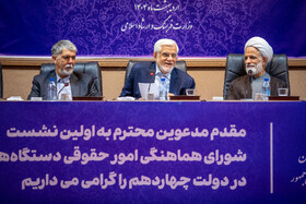 محمدرضا عارف، معاون اول رئیس‌جمهور، سید عباس صالحی، وزیر فرهنگ و ارشاد اسلامی و حجت الاسلام مجید انصاری معاون حقوقی رئیس‌جمهور در حاشیه نشست شورای هماهنگی امور حقوقی دستگاه های اجرایی
