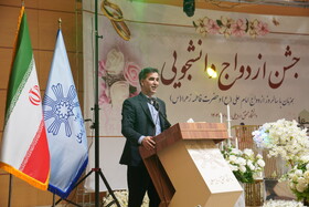 سخنرانی محمد حسن‌زاده سرپرست دانشگاه محقق اردبیلی در جشن ازدواج 165 زوج دانشجو - اردبیل