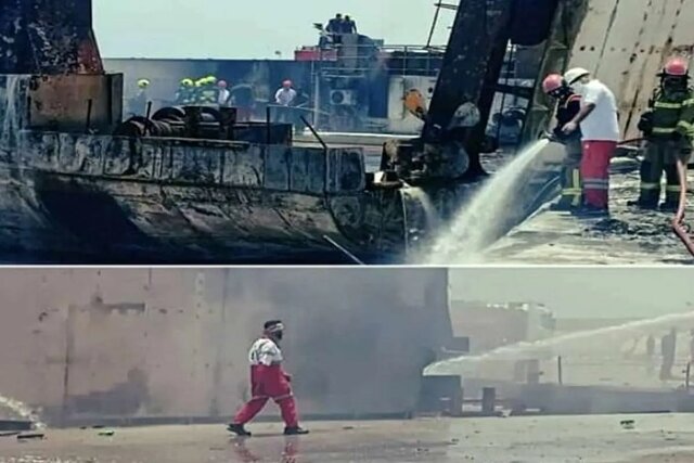 پیدا شدن پیکر فرد مفقودی در حادثه آتش‌سوزی اسکله دیر/ تعداد جانباختگان به ۴ نفر رسید