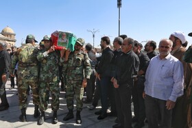 مراسم تشییع پیکر مطهر شهید «حسین احمدی» که در پی حمله رژیم صهیونسیتی به سایت راداری «سوباشی» همدان به شهادت رسید