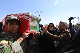 مراسم تشییع پیکر مطهر شهید «حسین احمدی» که در پی حمله رژیم صهیونسیتی به سایت راداری «سوباشی» همدان به شهادت رسید