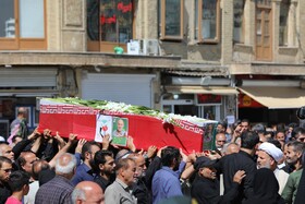 مراسم تشییع پیکر مطهر شهید «حسین احمدی» که در پی حمله رژیم صهیونسیتی به سایت راداری «سوباشی» همدان به شهادت رسید